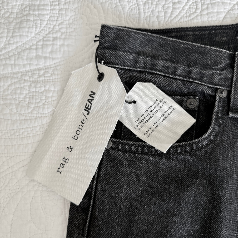 Rag & Bone Black Stone Distressed Raw Hem High Rise Slim Straight Jeans 24 New - Picture 7 of 14